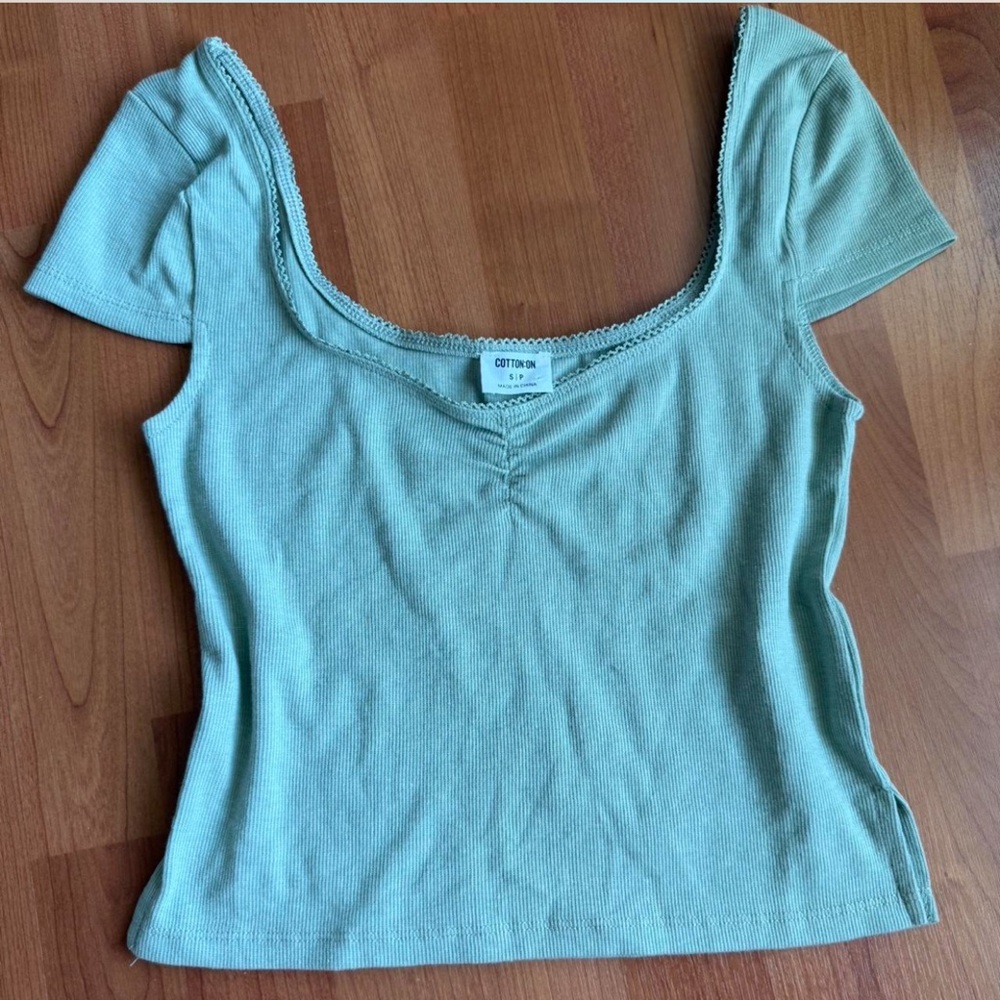 Cotton On Light Sage Green Ribbed Scoop-Neck Tee